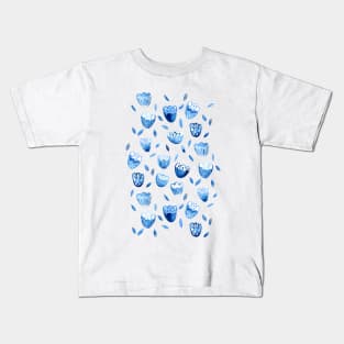 Blue Blossoms Watercolor Painting Kids T-Shirt